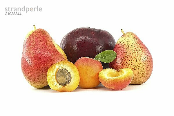 Assortment of fresh healthy fruits isolated on a white background. Multivitamin and juicy rich fruits