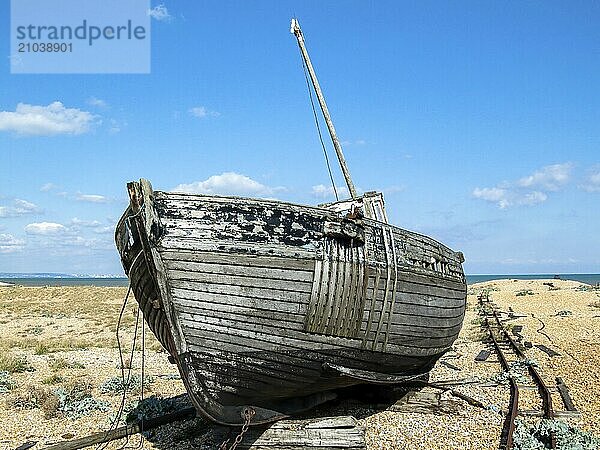 Abandoned fishing boat  Dungeness  Kent  England  United Kingdom  Europe