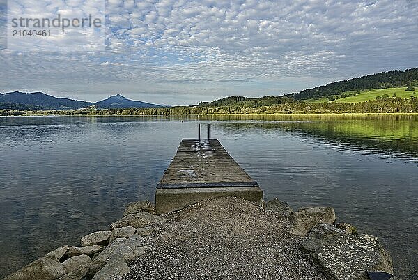 The Grüntensee in the Allgäu  Bavaria  Germany on a beautiful Sunday morning