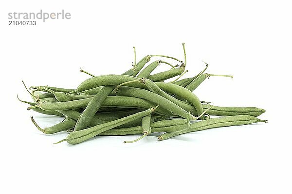 Heap of green beans isolated on a white background with full depth of field