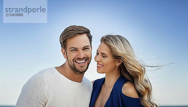 AI generated  An attractive couple  man  woman  25  30  years  portrait  beautiful teeth  two people  outdoor shot  studio  AI generated