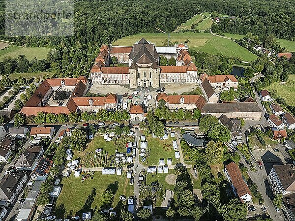 Aerial view of the Wiblingen monastery complex  former Benedictine abbey then castle and barracks  Ulm  Baden-Württemberg  Germany  Europe