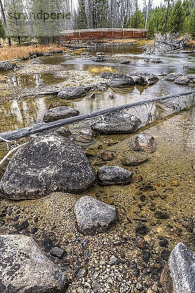 Large rocks in the water of redfick creek near Stanley  Idaho