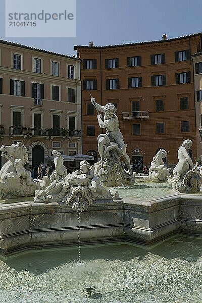 Fountain of Neptune  Fontana del Nettuno  one of the three fountains in Piazza Navona  Rome  Italy  Europe