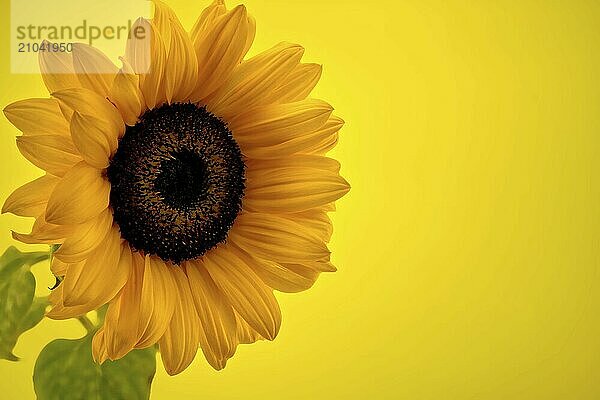 Yellow sunflower over yellow background  symbol of Ukraine with copy space for your text