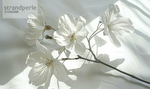 A delicate cherry blossom on a clean white backdrop  casting a soft shadow AI generated