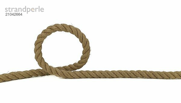 Braided natural jute or hemp rope isolated on white background