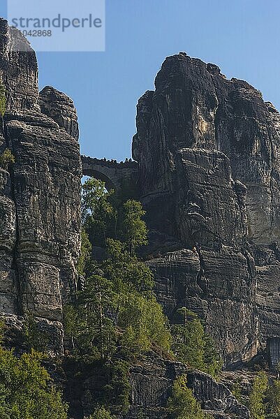 View from the Elbe to the Bastei Bridge in Saxon Switzerland