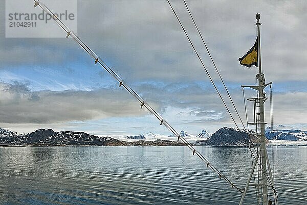 Mountains and glacier in Svalbard islands seen from a cruise ship  Norway  Europe