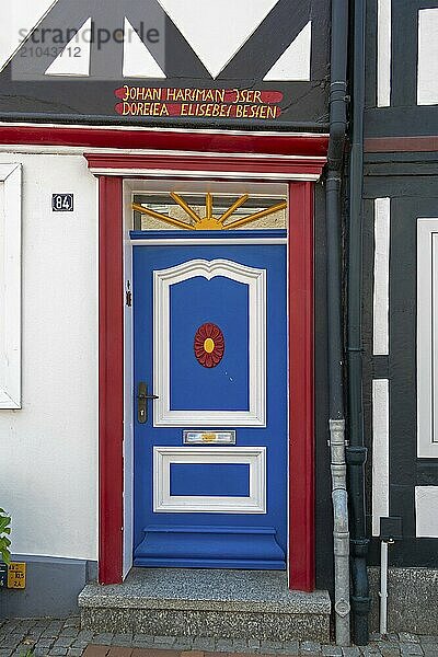 Blue front door  Hildesheim  Lower Saxony  Germany  Europe