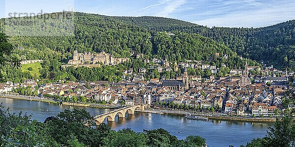 View of Castle River Neckar and Old Bridge Panorama in Heidelberg  Germany  Europe