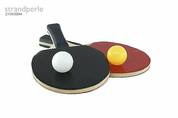 Pair of table tennis rackets and a table tennis balls isolated on white background  table tennis equipment