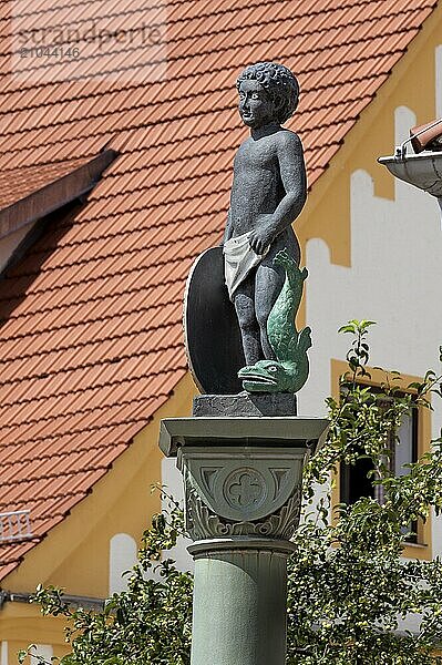 The Moor with fish on the Moor Fountain  Obergünzburg  Allgäu  Bavaria  Germany  Europe