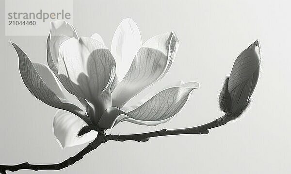 A majestic magnolia bloom against a backdrop of white  casting a bold shadow AI generated