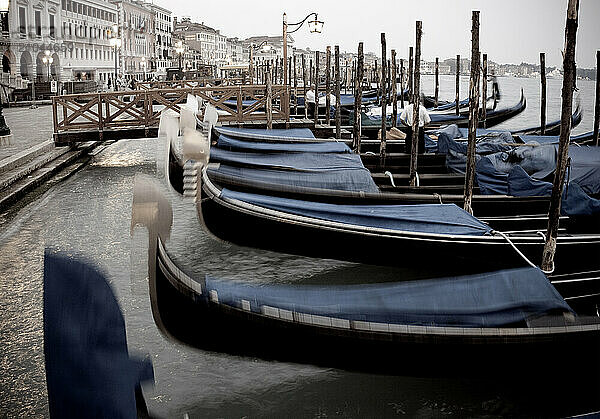 Venetian Boats quiver in St. Mark's Square  Venice Italy