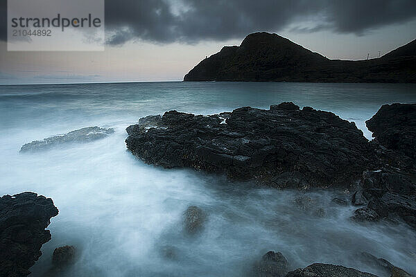 Makapu'u Beach and Lighthouse at dusk on Oahu  Hawaii