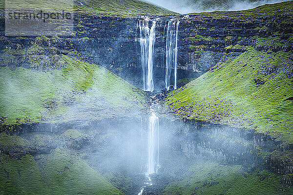 Idyllic Fossa waterfall  Faroe Islands