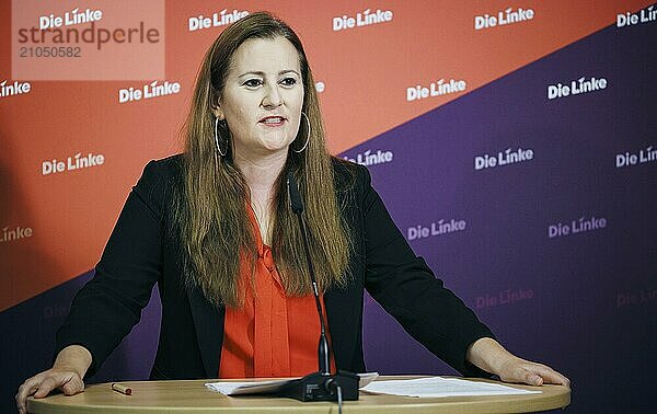 Janine Wissler  Vorsitzende der Partei Die Linke  aufgenommen im Rahmen einer Pressekonferenz in Berlin  19.08.2024