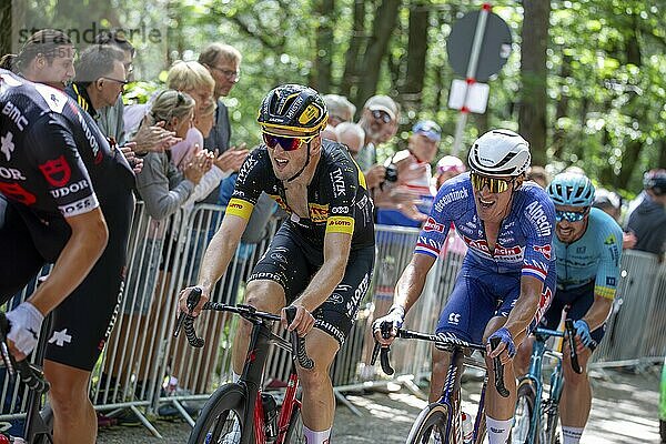 Lidl Deutschland Tour 2024 (Radsport)  4. Etappe und letzte Etappe Von Annweiler am Trifels nach Saarbrücken (182  7 KM) . Bild: Ankunft an der Kalmit  dem höchsten Berg im Pfälzerwald