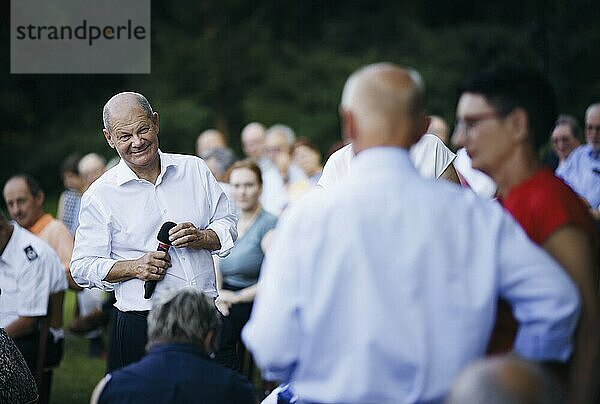 Bundeskanzler Olaf Scholz  (SPD)  aufgenommen im Rahmen eines Bürgerdialogs in Seelow. 29.08.2024