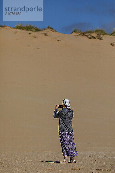 Hiker at Sleeping Bear Dunes NationalÂ Lakeshore  Empire  Michigan  USA