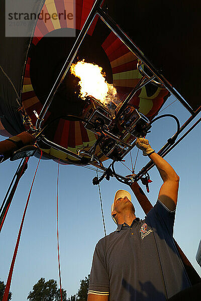 Hot air is put up in hot air balloon for release in Lancaster County  Pennsylvania  USA