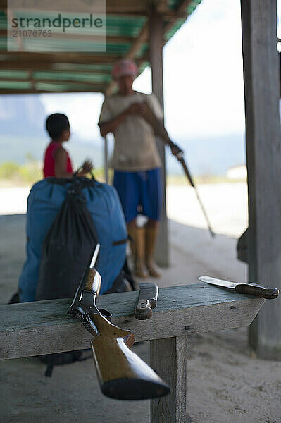 Selective Focus Of Gun On Bench In Venezuela