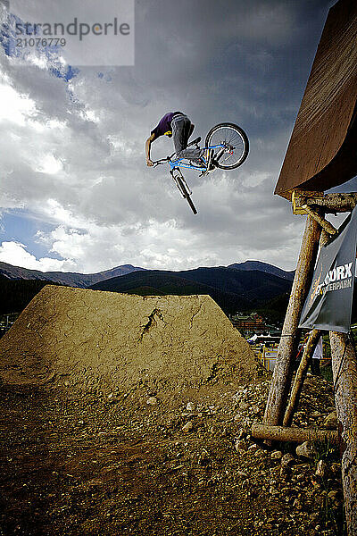 A mountain biker airs off a jump at the 2009 Crankworx event at Winter Part  Colorado