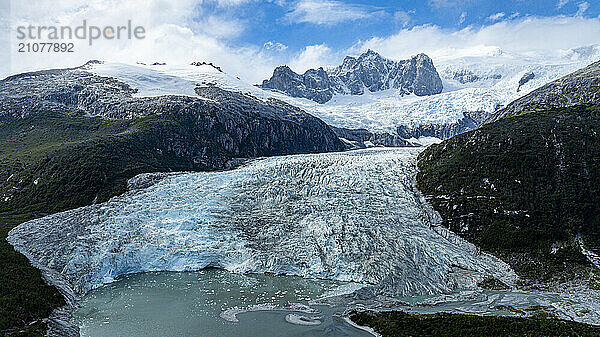 Aerial of Pia glacier  Tierra del Fuego  Chile  South America