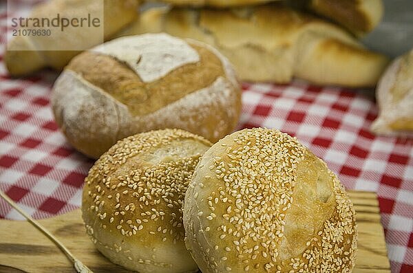 Beautiful Sourdough bread being held by woman's hands and blurred background