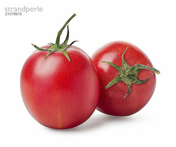 Zwei reife Tomaten vor einem weißen Hintergrund