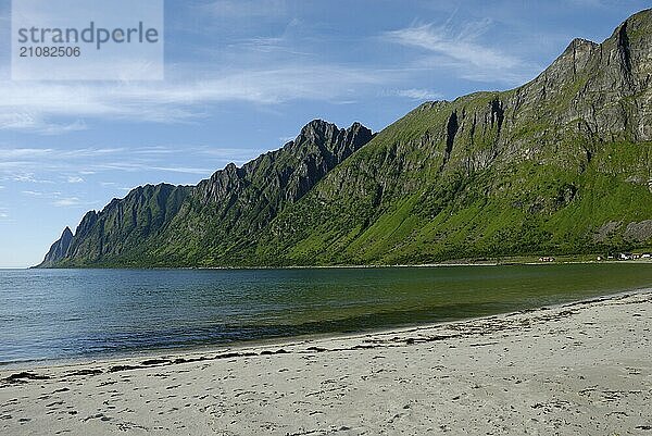 Sandy beach beach in Ersfjord  Senja  Troms  Norway  Europe