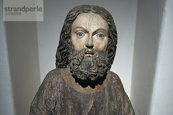 Kopf des Jesus  um 1470  vom Palmesel nur noch der Korpus vorhanden  Strigel Museum  Martin-Luther-Platz 1  Memmingen  Schwaben  Bayern