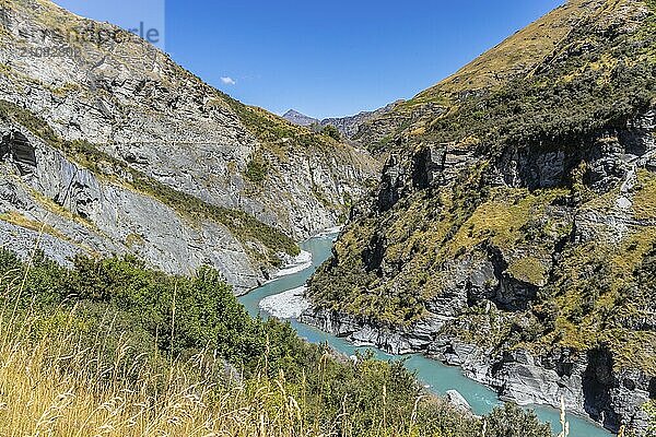 New Zealand South Island  gorge with the Shotover River on Skippers Canyon Road north of Queenstown in the Otago region