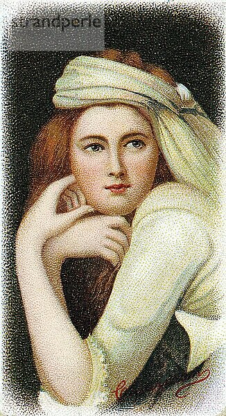 Emma Lady Hamilton (ca. 1765–1851)  Mätresse von Horatio Nelson. Chromolithographie nach einem Porträt von George Romney  Historisch  digital restaurierte Reproduktion von einer Vorlage aus dem 19. Jahrhundert  Record date not stated