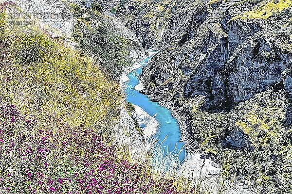 New Zealand South Island  gorge with the Shotover River on Skippers Canyon Road north of Queenstown in the Otago region