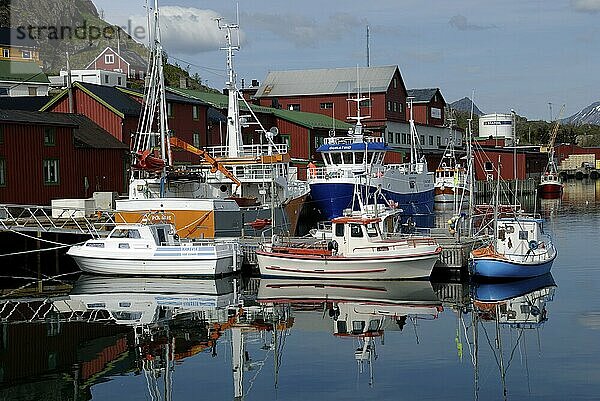 Boats in the harbour of Stamsund  Vestvagöy  Lofoten  Norway  Europe