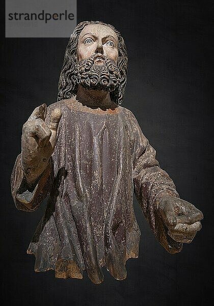 Jesusfigur  um 1470  auf schwarzem Grund  nur noch der Korpus vom Palmesel vorhanden  Strigel Museum  Martin-Luther-Platz 1  Memmingen  Schwaben  Bayern