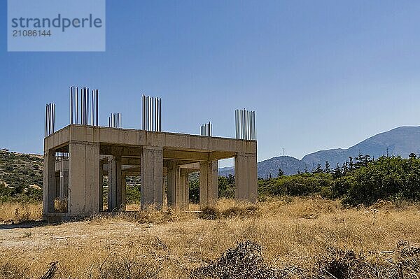 House in abandoned construction in the Cretan country near Malia in northern Crete in Grece