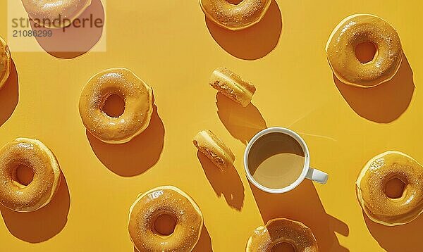 Glasierte Donuts auf einem hellen orangefarbenen Hintergrund AI generiert  KI generiert