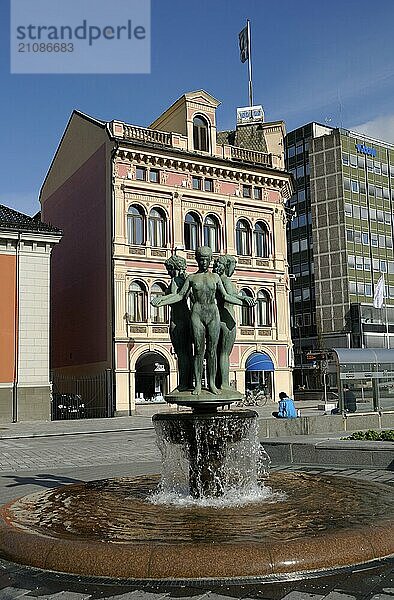 Fountain at the railway station square in Drammen  Norway  Europe