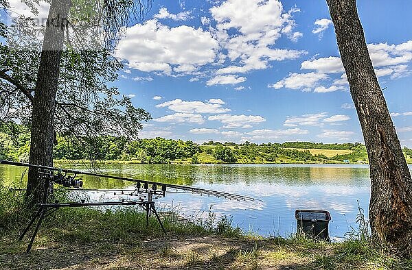 Karpfenruten auf einem schönen Teich an einem Sommertag