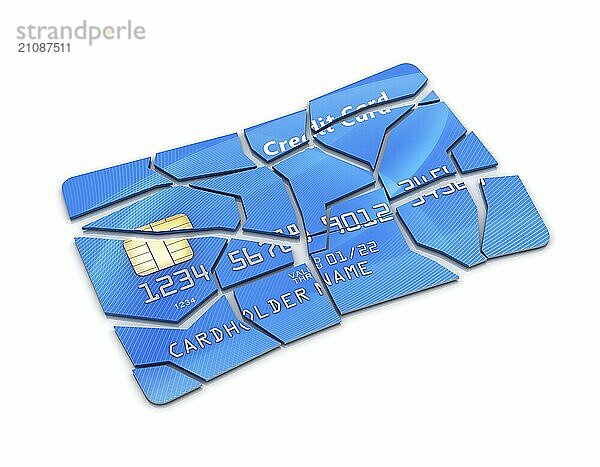 Broken Credit Card  Dies ist ein 3d Rendered Computer Generated Image. vor weißem Hintergrund