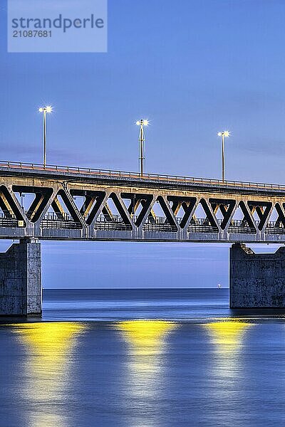 Detail of the famous Öresund Bridge between Denmark and Sweden at night