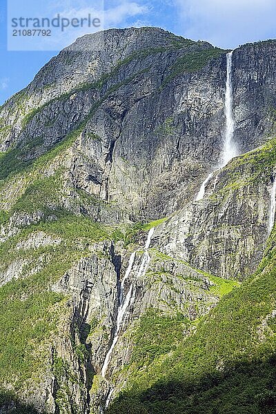 Very long waterfall near Gudvangen in Norway