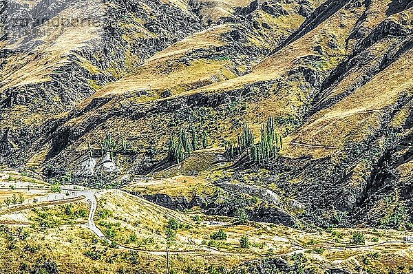 New Zealand South Island  valley at Skippers Bridge on Skippers Canyon Road north of Queenstown in the Otago region