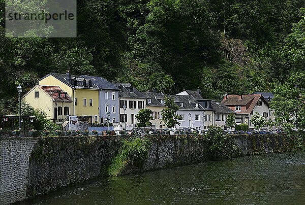 Panorama at the River Our in the Town Vianden  Luxemburg. Panorama am Fluss Our in der Stadt Vianden  Luxemburg  Europa