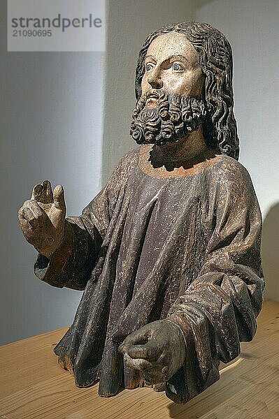 Jesusfigur  um 1470  nur noch der Korpus vom Palmesel vorhanden  Strigel Museum  Martin-Luther-Platz 1  Memmingen  Schwaben  Bayern