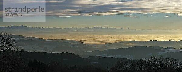 Nebelmeer über dem Bodensee  Inversionswetterlage mit Alpenblick