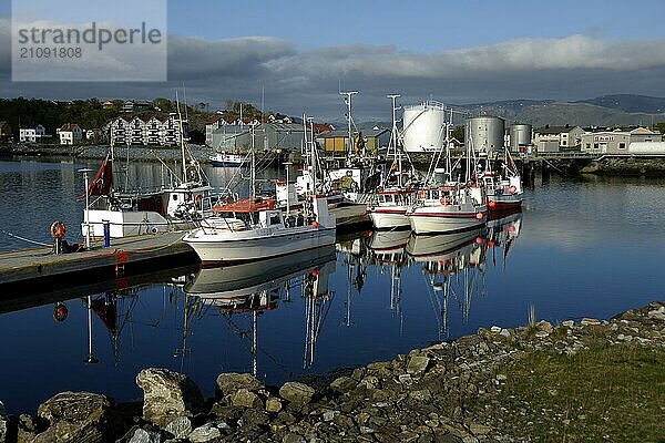 Boats in the harbour of Brönnöysund  Nordland  Norway  Europe